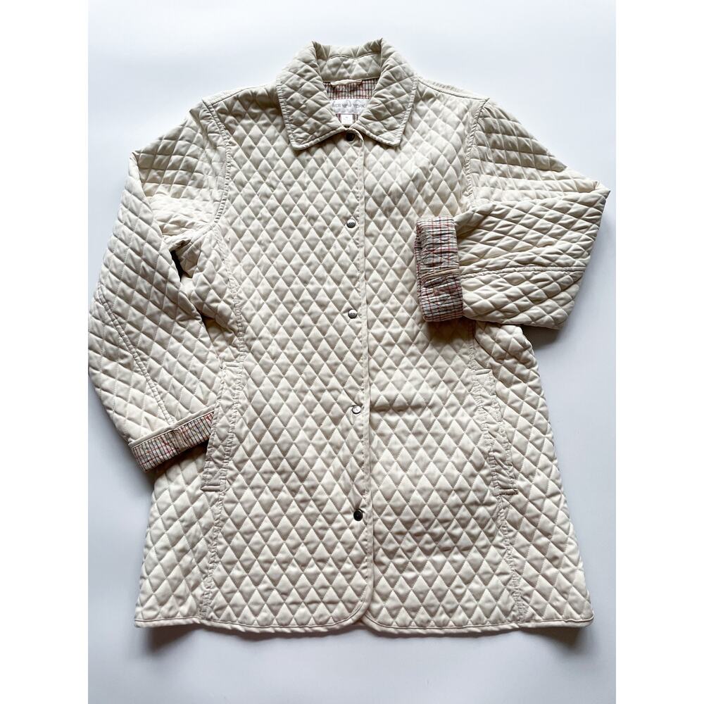 Jones NY Neutral Cream Colored Quilted Lightweight Jacket Long Length Medium